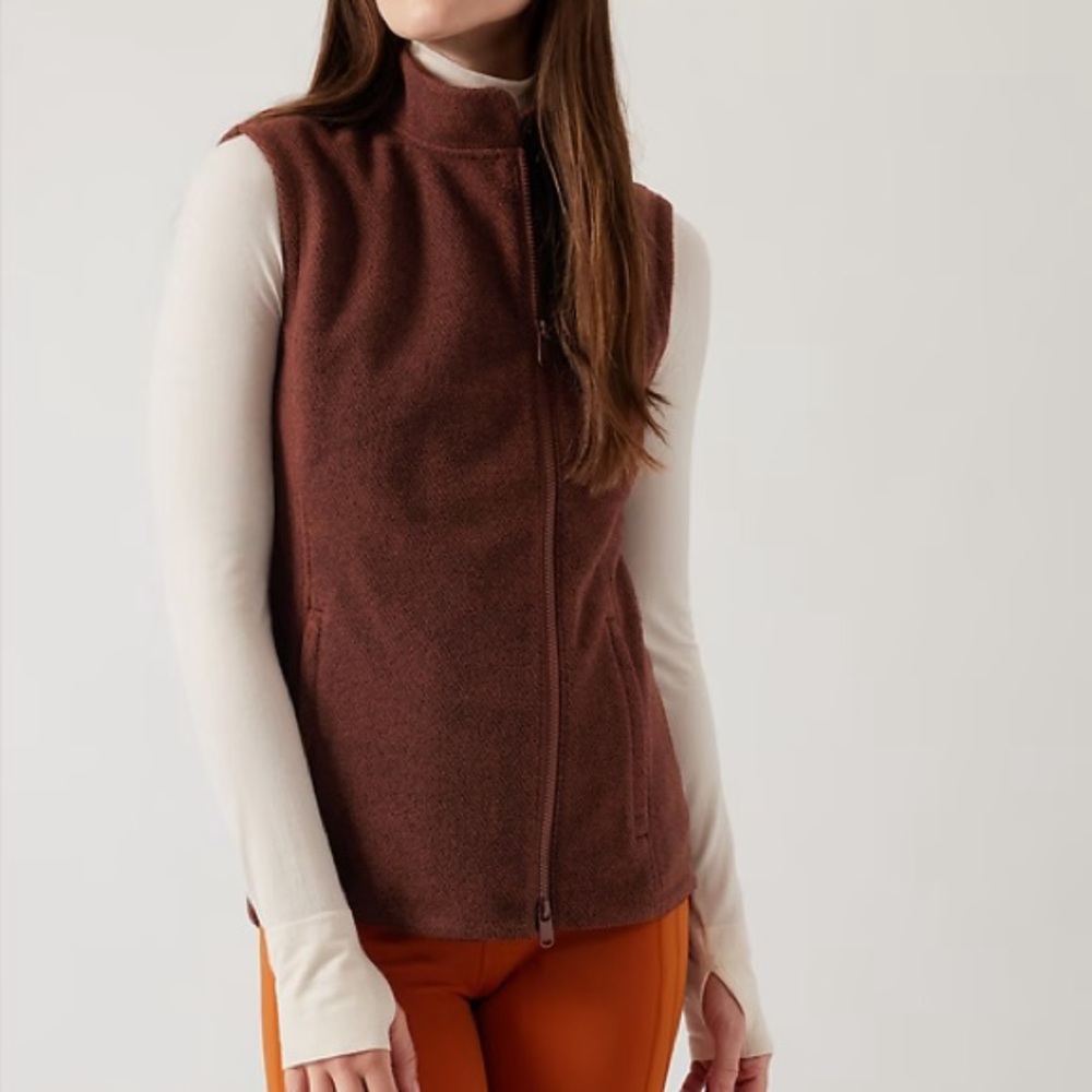 Athleta Stroll Fleece Rust Burnt Sienna Zip Up Moto Vest Adult XXS Athleisure